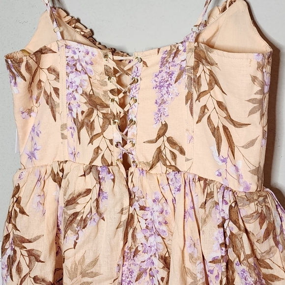 NWT House of Harlow Corset Tiered Linen/Rayon. Peach/Lavender Midi Dress. Medium - Picture 12 of 15